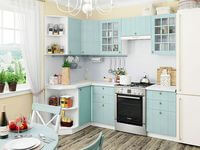 Небольшая угловая кухня в голубом и белом цвете Крымск